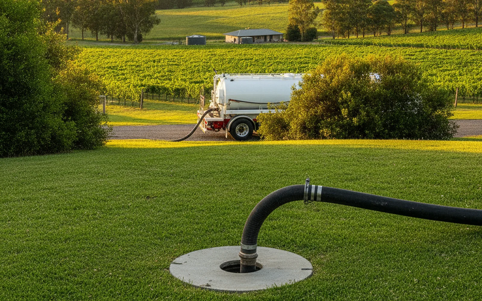 Vacuum hose in a septic tank riser during pump-out